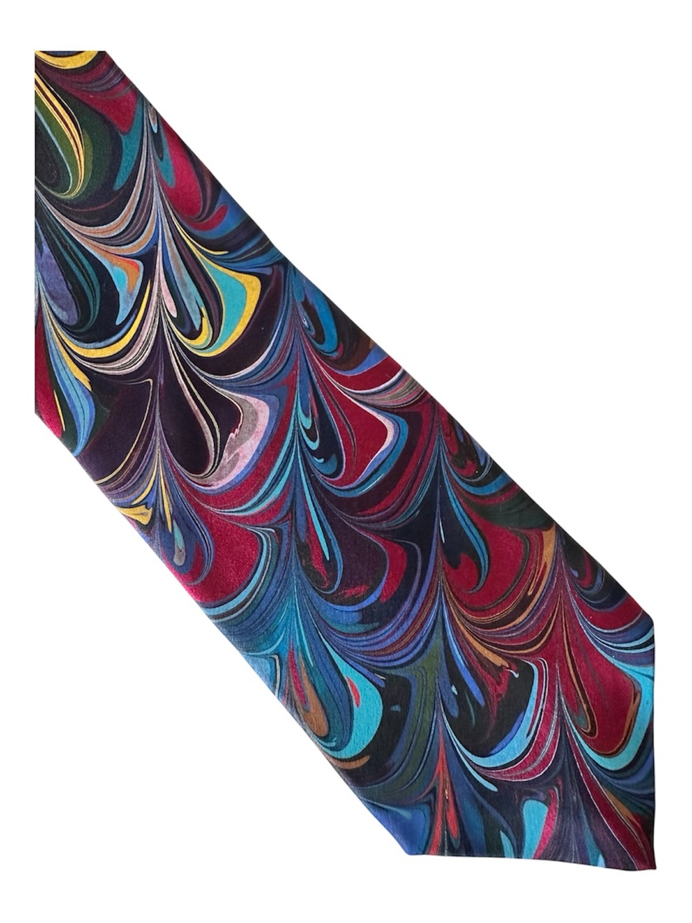Vintage Smithsonian Institution Marbled Silk Swirl Pattern Tie in Blue & Red